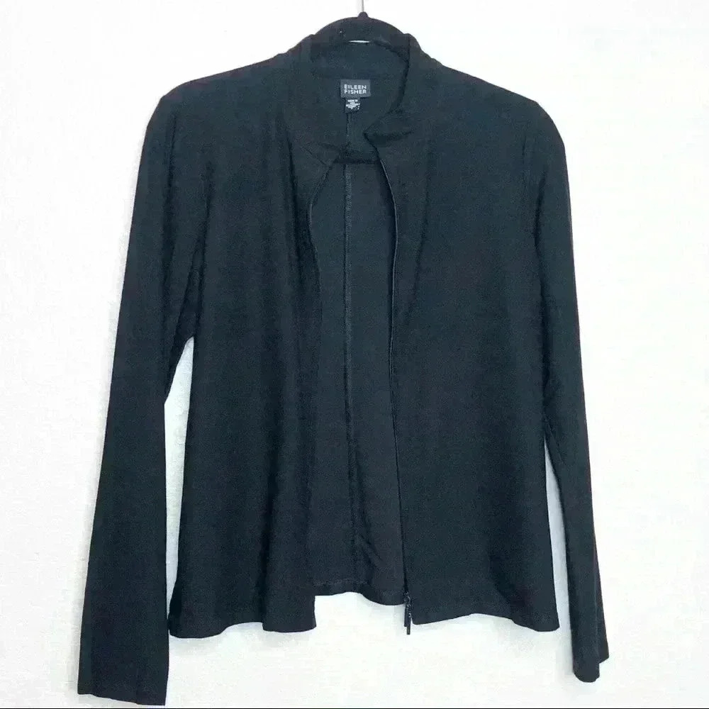 EILEEN FISHER Black Zip Up Viscose Jacket Shirt